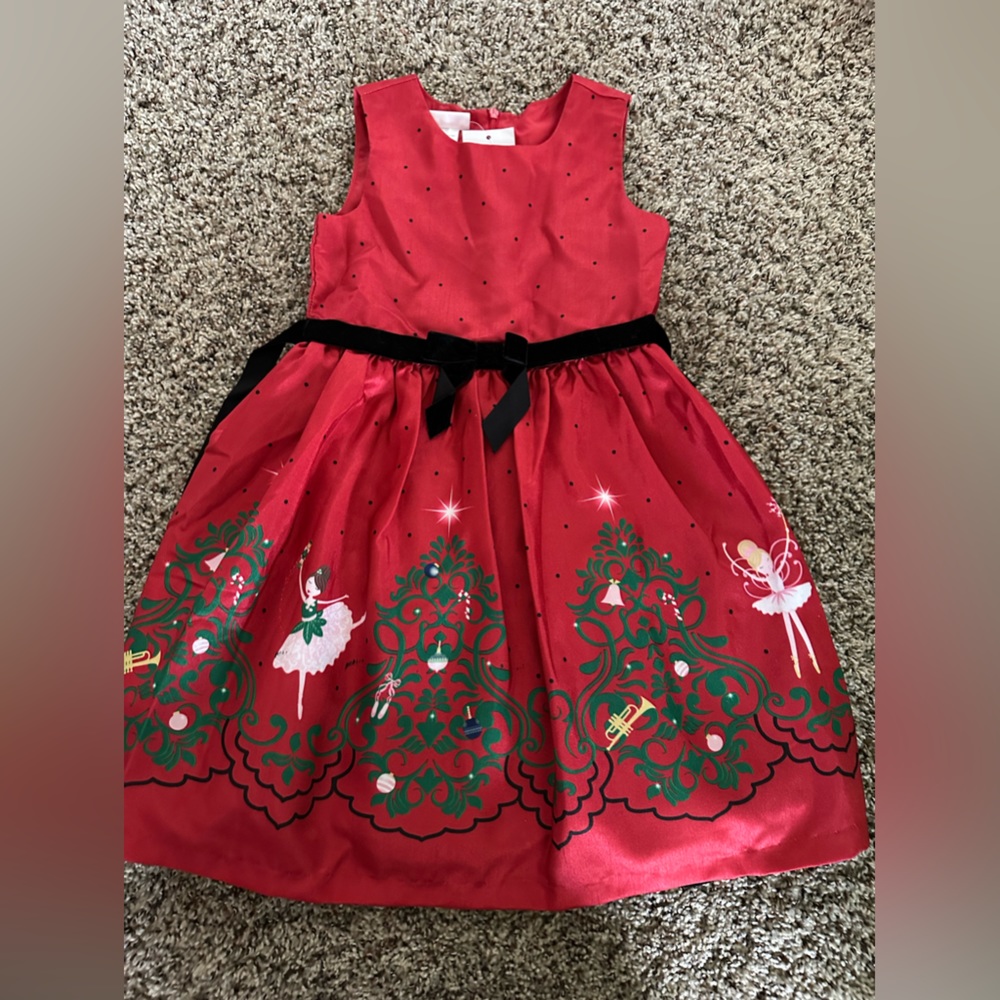 Red Sleeveless Kids Dress with Ballet Print
